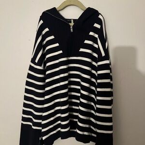 Elie Tahari Navy and White Striped Garment